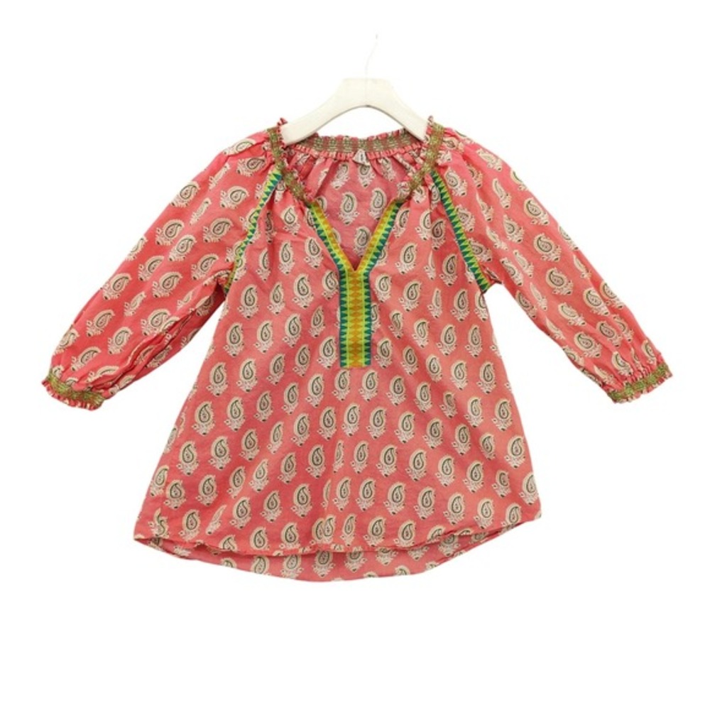 Ivy‎ Jane Womens Peasant Coastal Retro Paisley Top XS Coral Embroidered VNeck